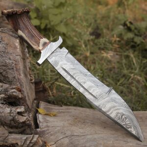 Handmade Damascus Stag Bowie Knife-0010