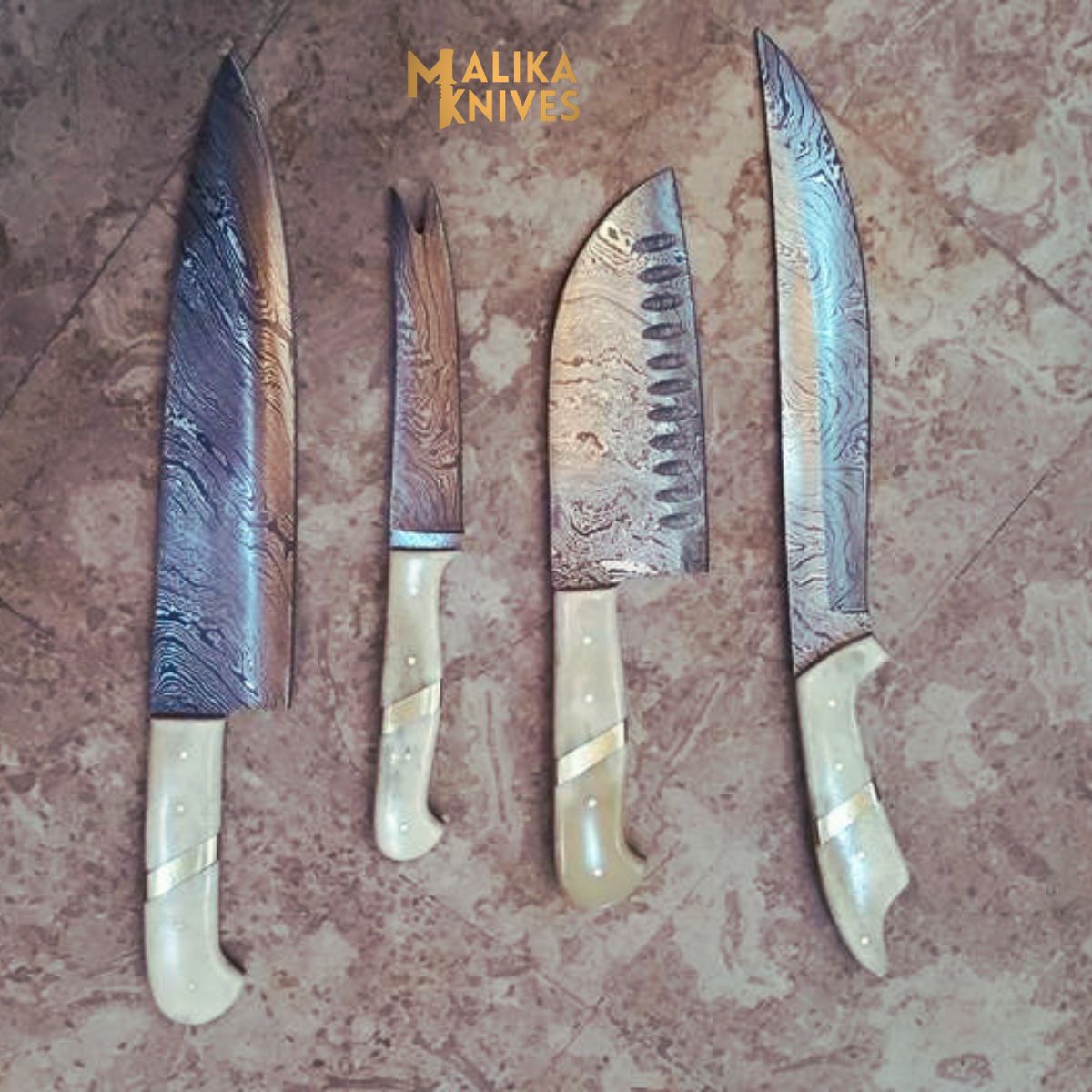 Handmade Custom Steel Kitchen Knives Set with Camel Bone - Inspire