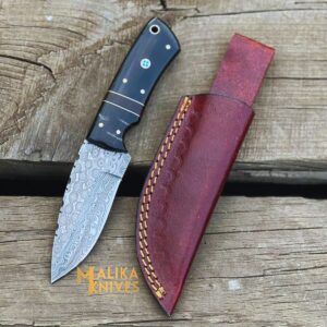 Damascus Steel Hunting Knife: Bull Horn Handle for Unmatched Grip & Performance-0328