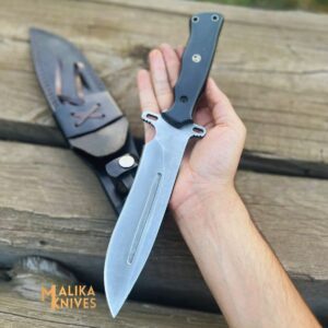 Handmade Drop Point Tactical Bowie Knife with Custom Leather sheath-0020