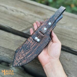 Handmade Hunter Point Blade hunting knife with Teeth blade and Custom leather sheath-0332