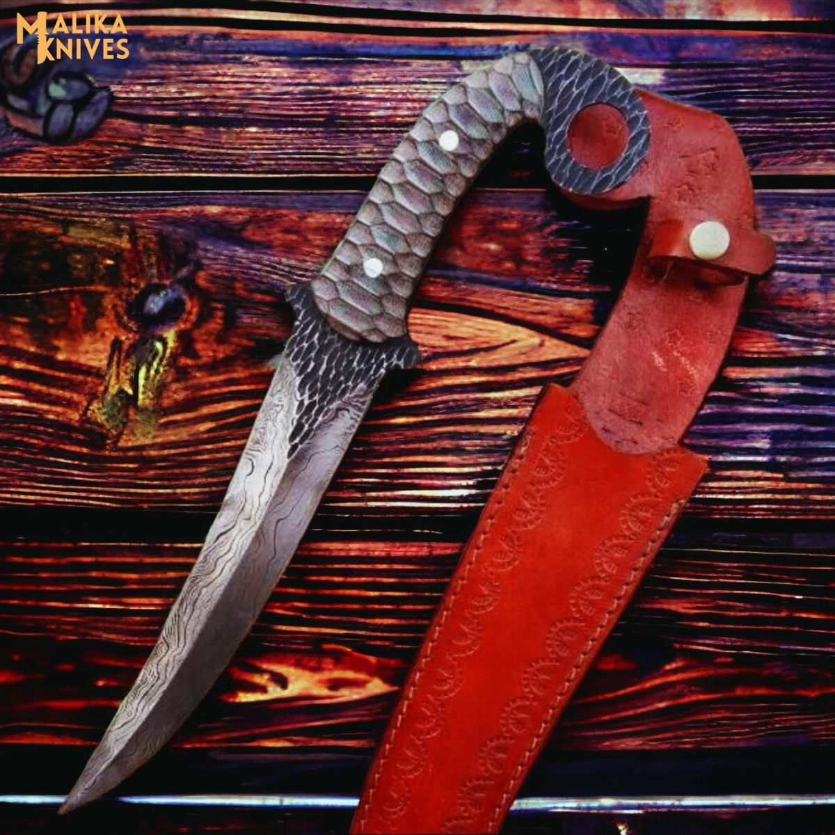 Hand forged Damascus Ringtail Hunting Knife – Ultimate Outdoor Companion-0336