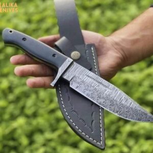 Fire Pattern Damascus Steel Hunting Knife: G10 Handle for Unmatched Grip-0338