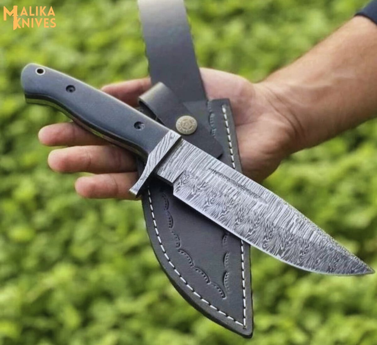 Custom Handmade Damascus Steel Fire Pattern Skinning Knife