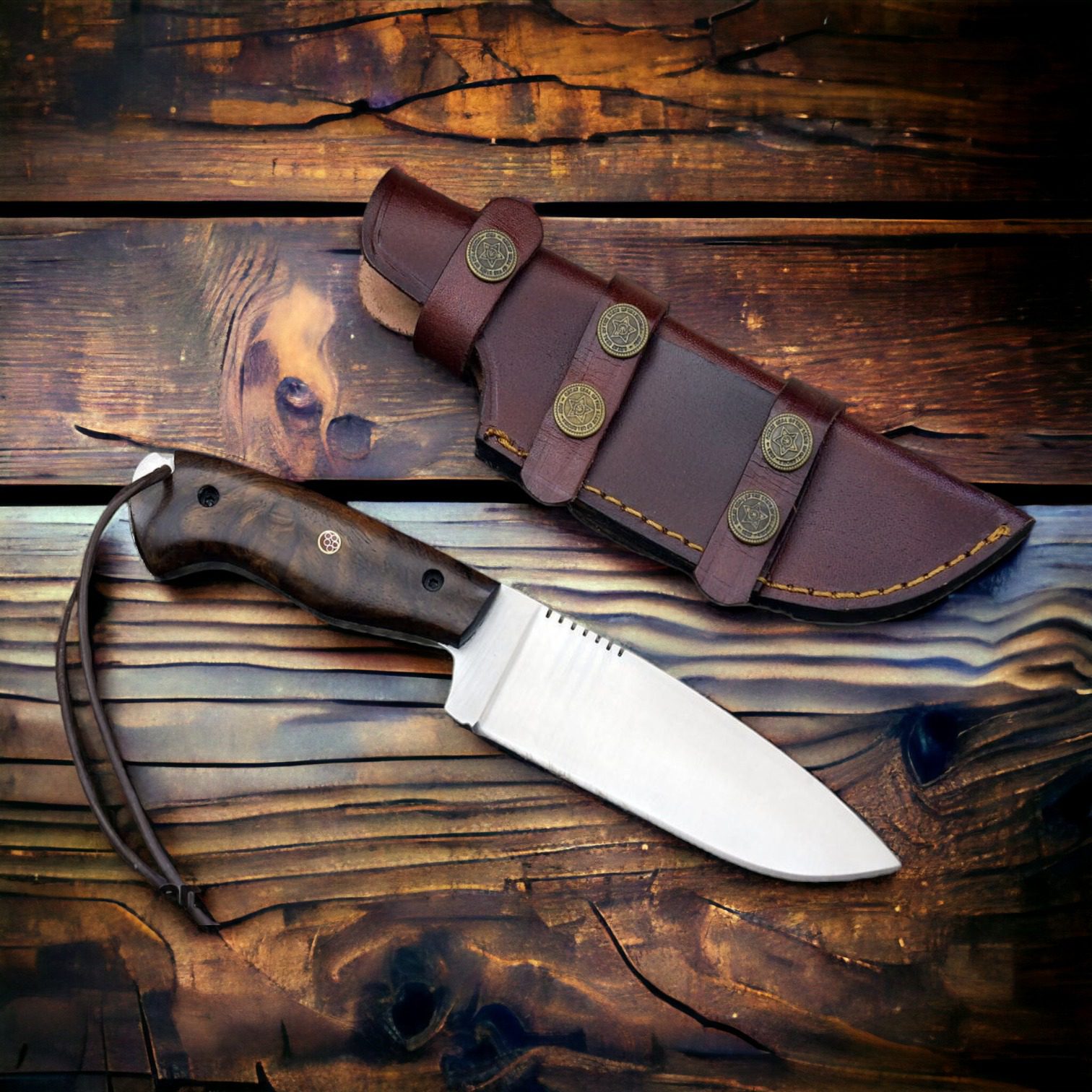 Handmade 440c Stainless Steel Hunting Knife: Rose wood Handle -0341