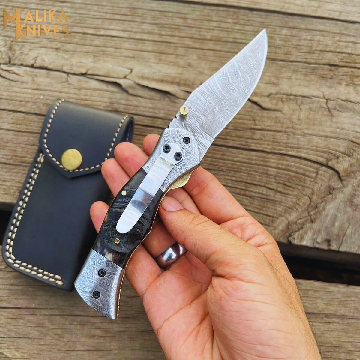 Custom Handmade Folding knife with Ram horn handle-0803