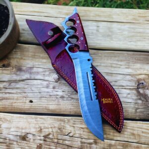 Handmade Damascus Tactical Knuckle Bowie Knife with Full Tang handle-0033