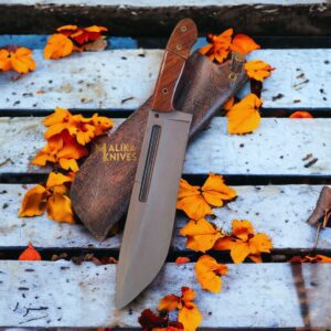 D2 Steel Hunting & Survival Bushcraft Bowie Knife with custom leather sheath-0034