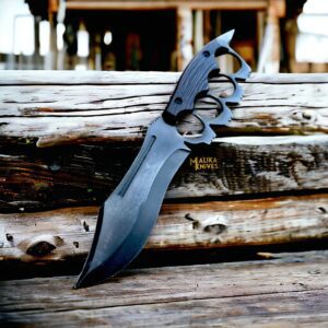 D2 Knuckle Bowie Knife with Full Tang build & Wenge Wood handle-0038