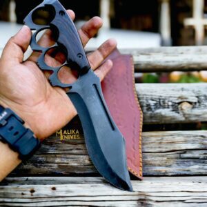 D2 Knuckle Bowie Knife with Full Tang build & Wenge Wood handle-0038