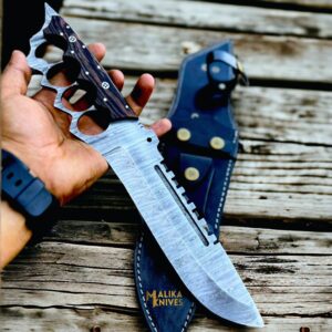 Damascus Tactical Knuckle Bowie Knife with wenge wood-0040