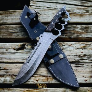 Damascus Tactical Knuckle Bowie Knife with wenge wood-0040