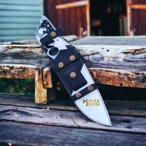 Black & White Edition Damascus Tactical Knuckle Bowie Knife with Full Tang handle-0036