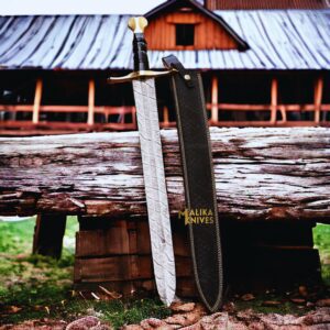 Damascus Battle Arming sword with Leather sheath-907