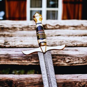 Damascus Battle Medieval sword with Leather sheath-908