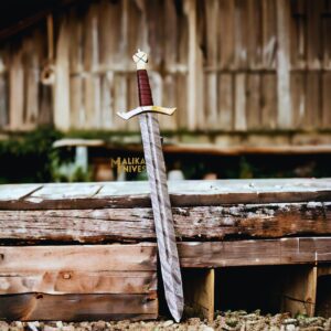 Custom Damascus Crusades sword with Leather sheath-909