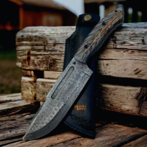 Damascus Steel Hunting & Survival Bushcraft Bowie Knife with Pine-Cone-0042