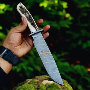 Custom Damascus Stag Hunting Bowie Knife-0041