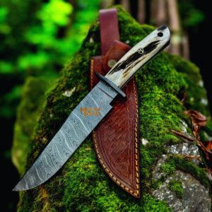 Custom Damascus Stag Hunting Bowie Knife-0041