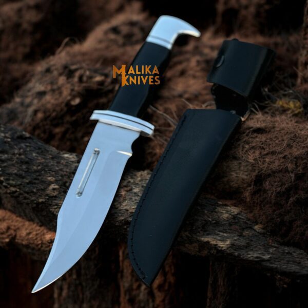 Clip Point Bowie Knife with D2 Steel Blade and G10 Handle – Includes Leather Sheath for Hunting and Survival.