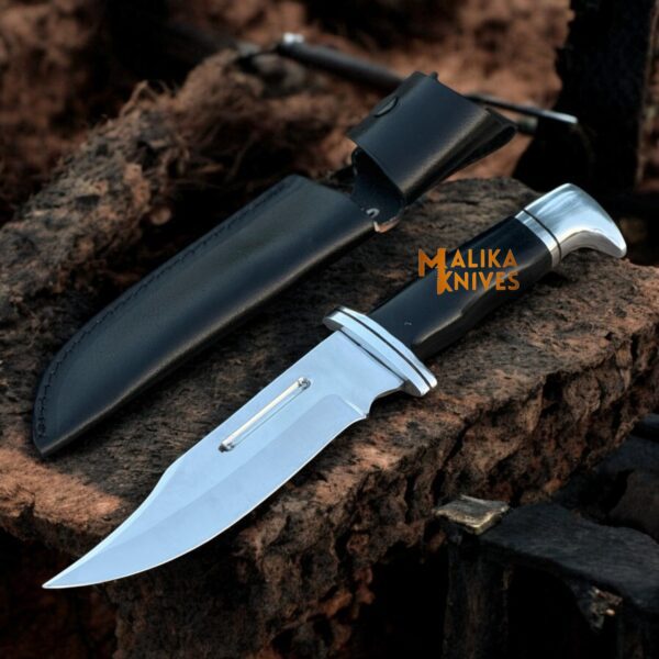 Clip Point Bowie Knife with D2 Steel Blade and G10 Handle – Includes Leather Sheath for Hunting and Survival.