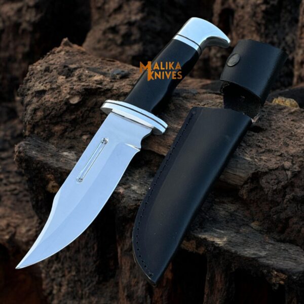 Clip Point Bowie Knife with D2 Steel Blade and G10 Handle – Includes Leather Sheath for Hunting and Survival.